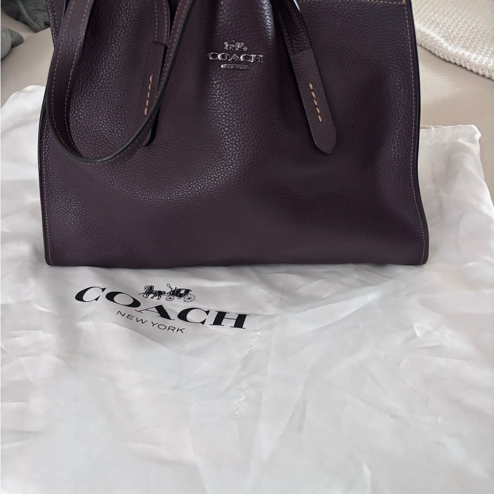 Coach Charlie 28 Carryall in Oxblood/Silver pebbled leather (Style #29529). - Picture 3 of 12